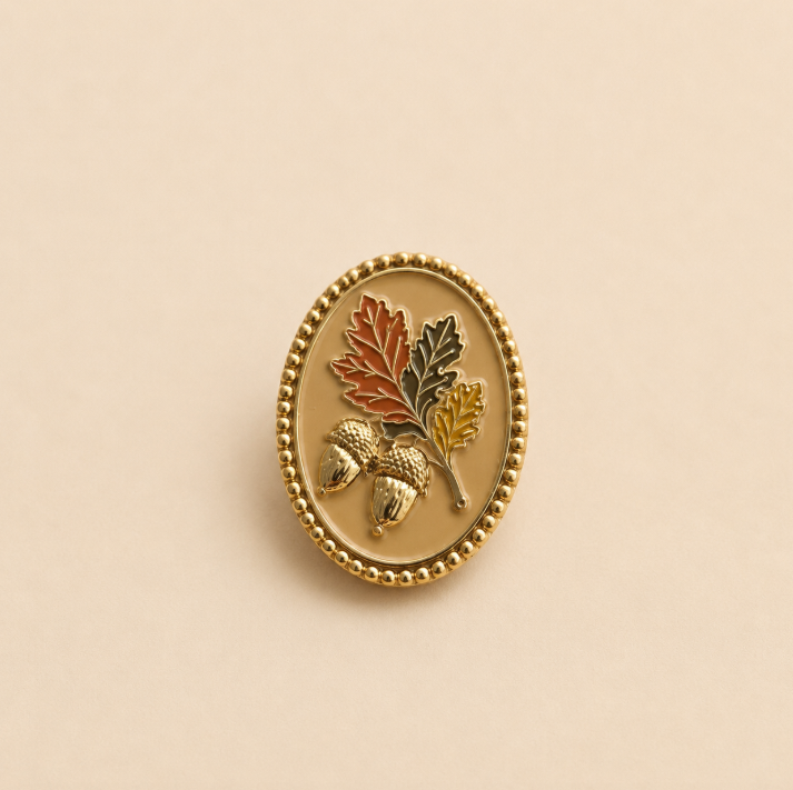 English Oak Leaf & Acorn Petite Brooch | Nature-Inspired Gold Botanical Brooch