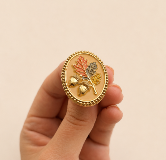 English Oak Leaf & Acorn Petite Brooch | Nature-Inspired Gold Botanical Brooch
