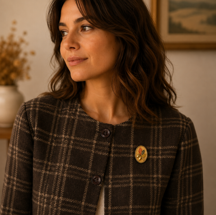 English Oak Leaf & Acorn Petite Brooch | Nature-Inspired Gold Botanical Brooch