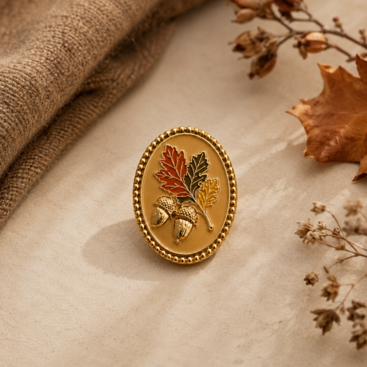 English Oak Leaf & Acorn Petite Brooch | Nature-Inspired Gold Botanical Brooch