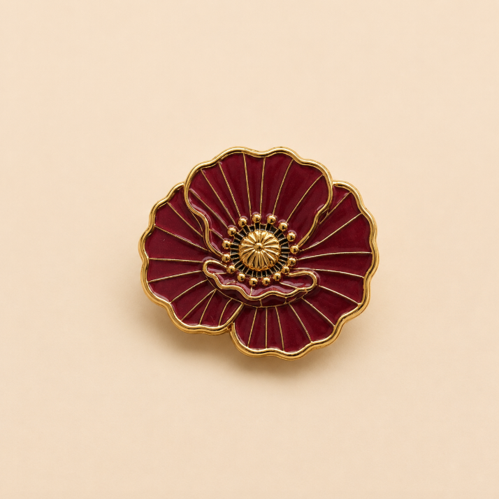 Red Poppy Brooch | Gold Enamel Floral Brooch