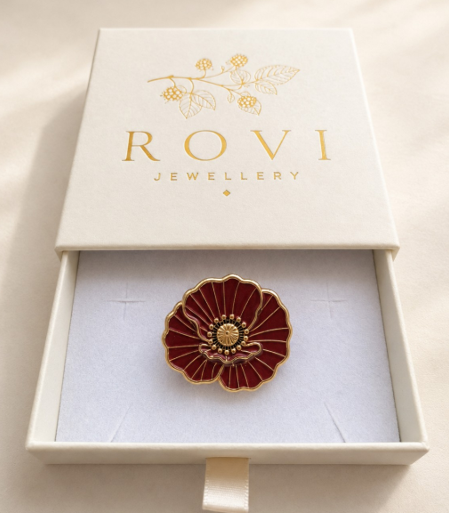 Red Poppy Brooch | Gold Enamel Floral Brooch