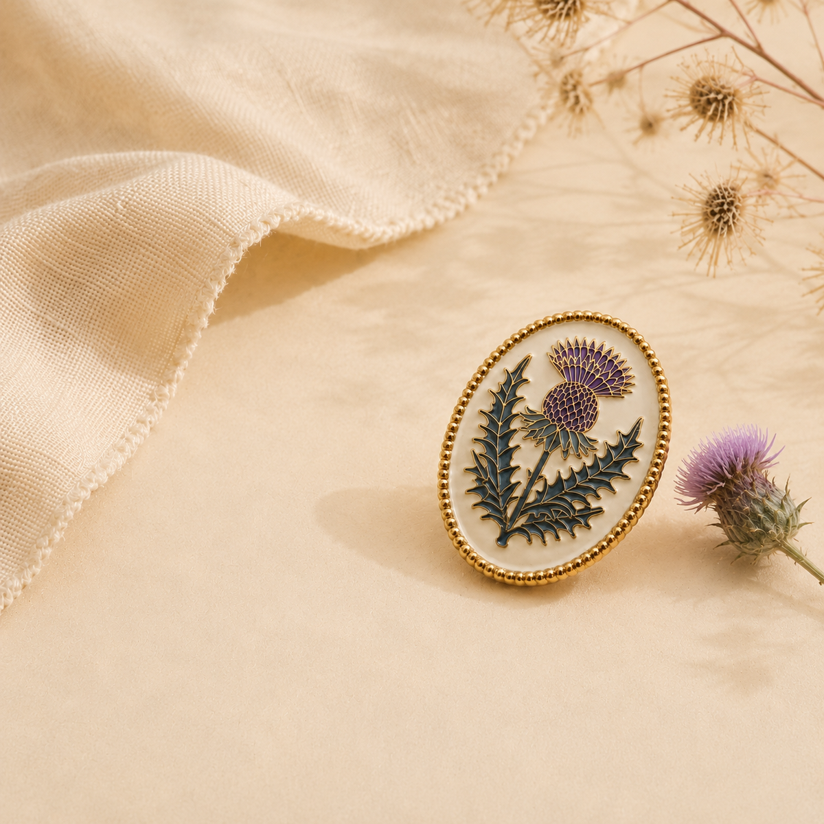 Scottish Thistle Brooch | Gold Botanical Flower Brooch
